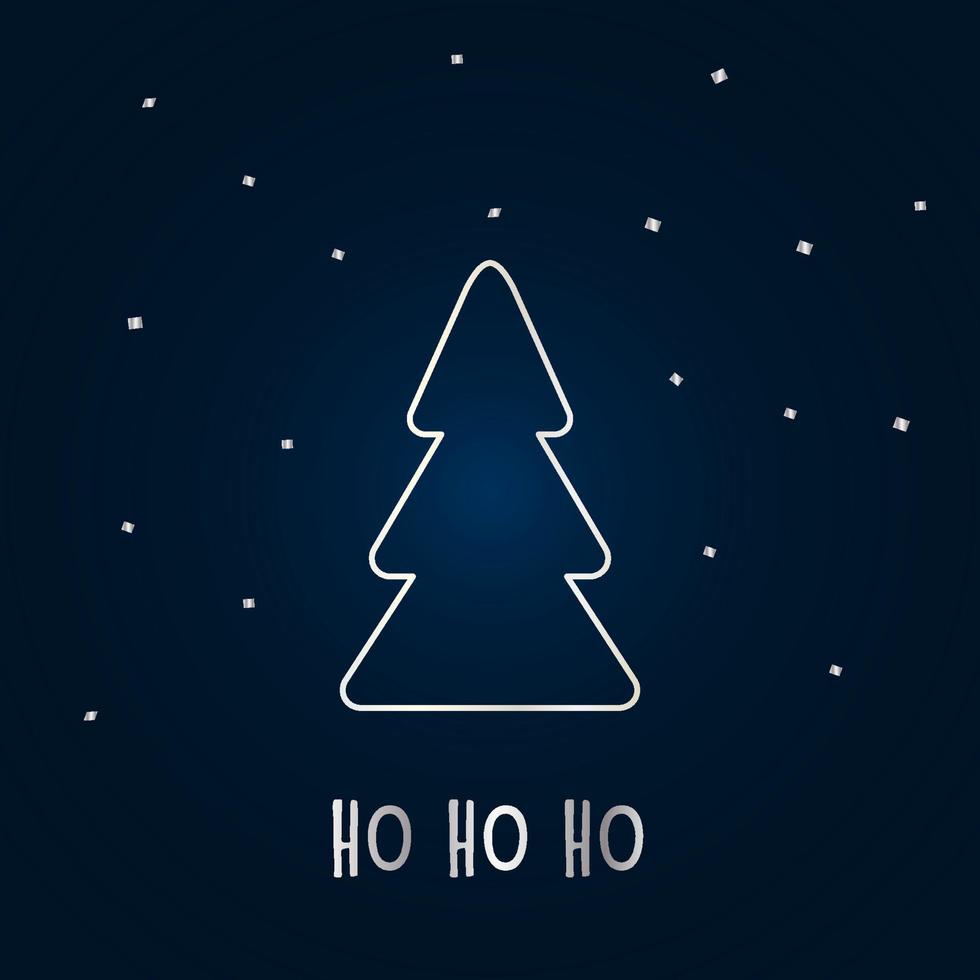 zilveren silhouet van een kerstboom met sneeuw op een donkerblauwe achtergrond. prettige kerstdagen en gelukkig nieuwjaar 2022. vectorillustratie. ho ho ho. vector