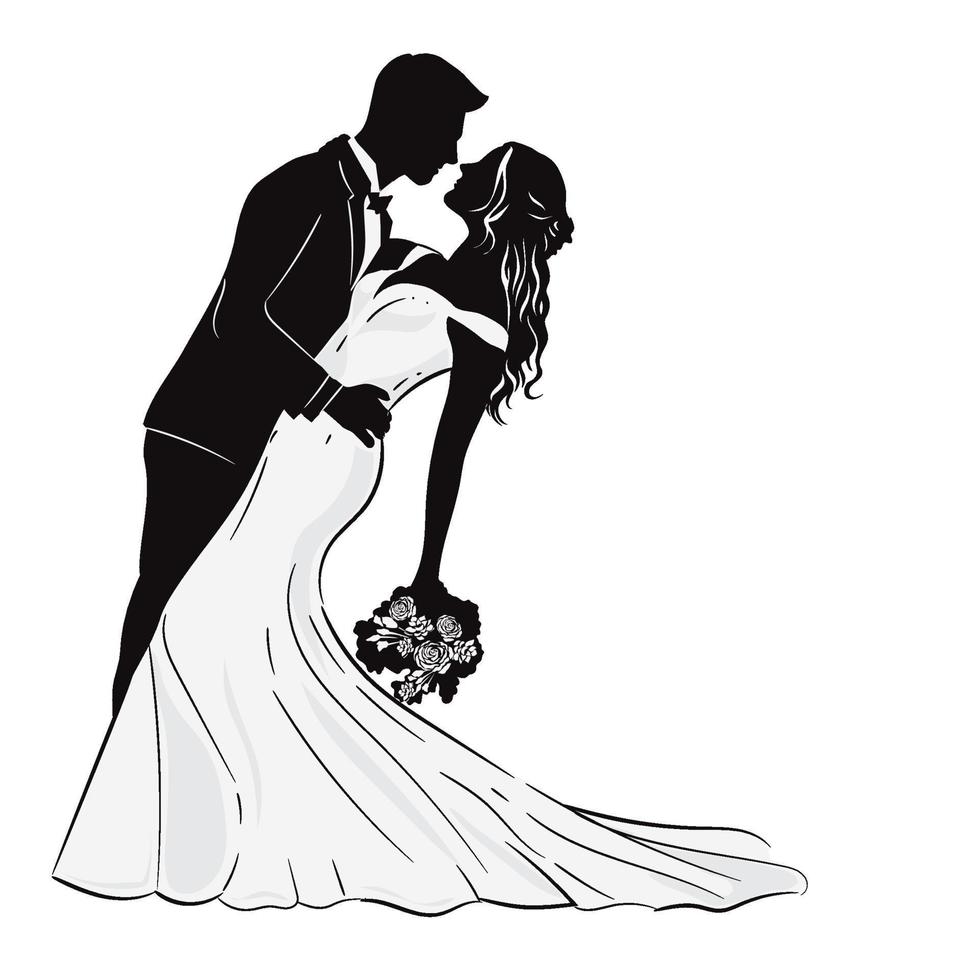 silhouet van bruid en bruidegom voor achtergrond vector