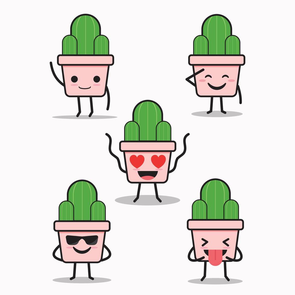 schattige emoticon-cactuskarakters met set voor emotionele expressie vector