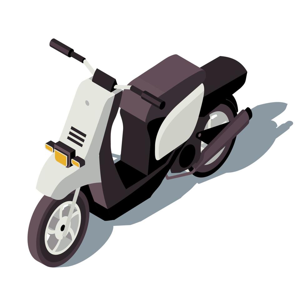 motor scooter isometrische kleur vectorillustratie. stadsvervoer infographic. motorfiets. tweewielig voertuig. stadsvervoer. motor 3d concept geïsoleerd op een witte achtergrond vector