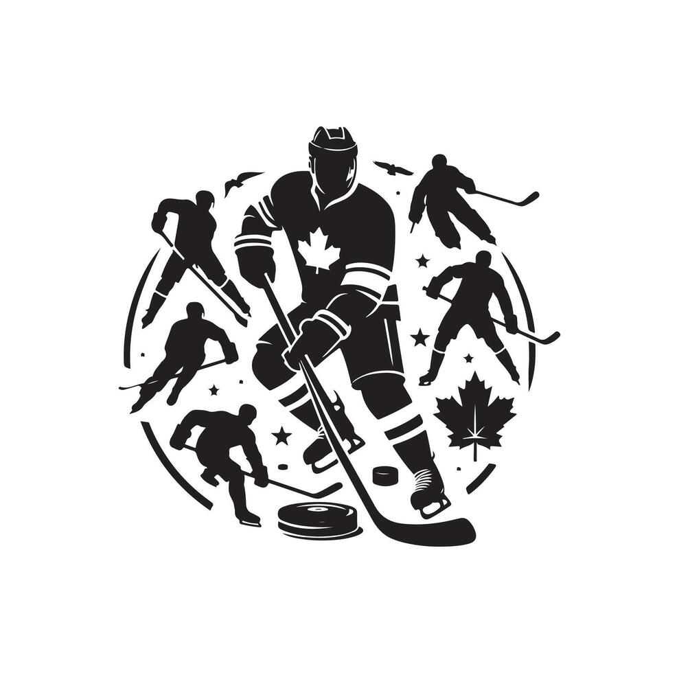 ijs hockey speler silhouetten icoon logo illustratie vector