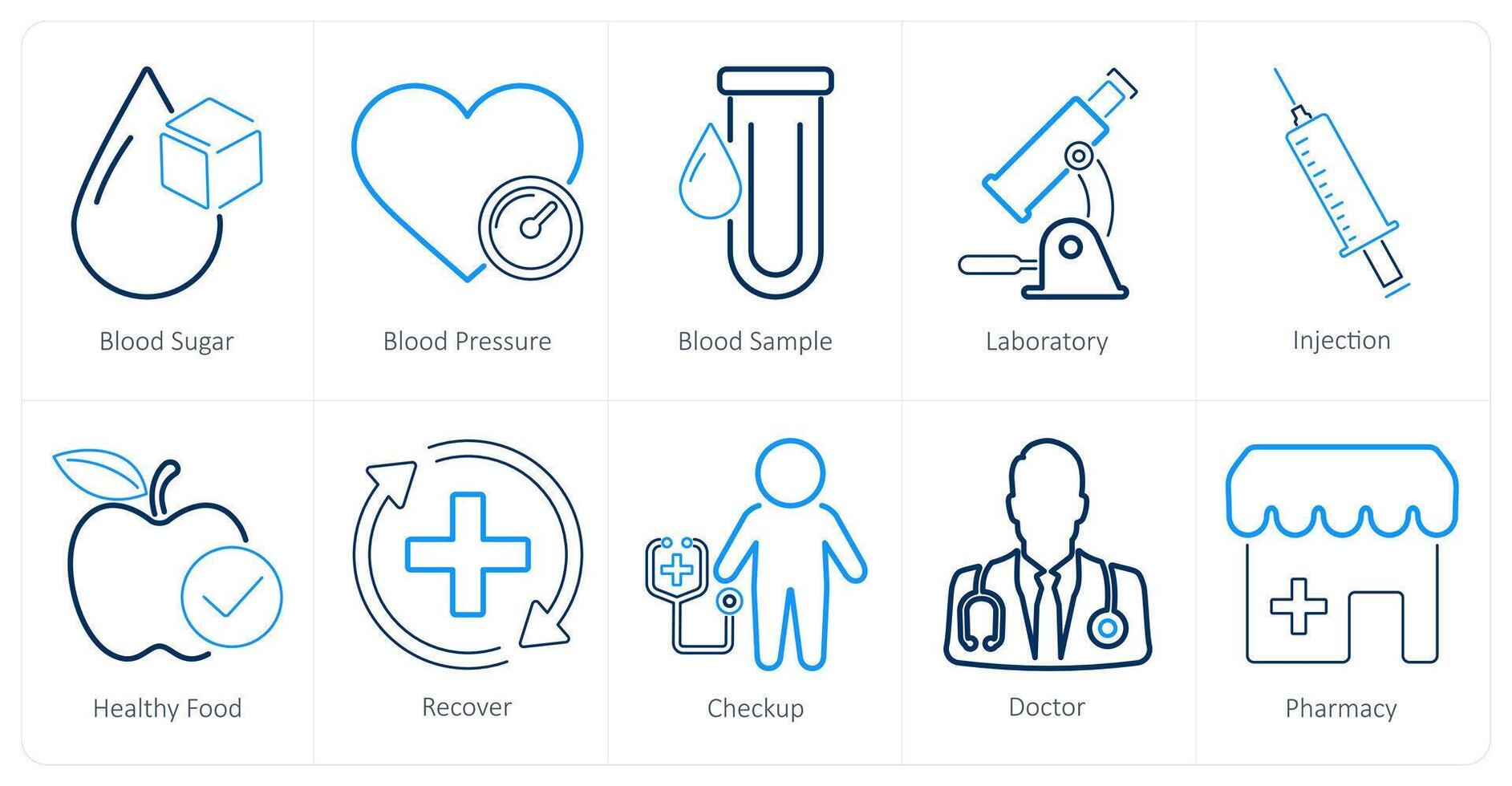 een reeks van 10 Gezondheid controle pictogrammen net zo bloed suiker, bloed druk, bloed monster vector