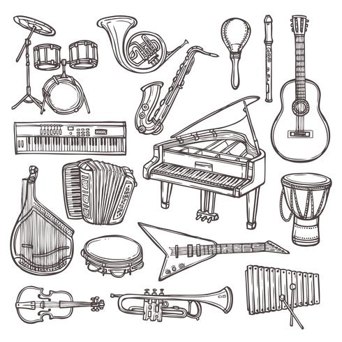 Muziekinstrumenten schets pictogram vector