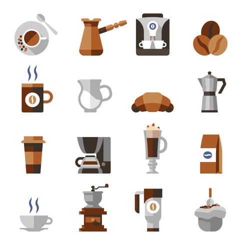 Koffie pictogrammen platte set vector