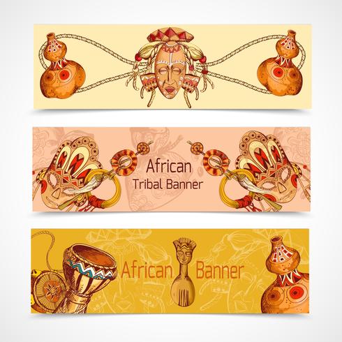 Afrika schets gekleurde horizontale banners vector