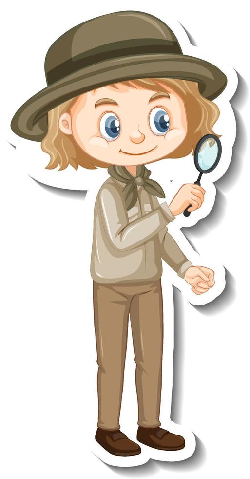 meisje in safari outfit stripfiguur sticker vector