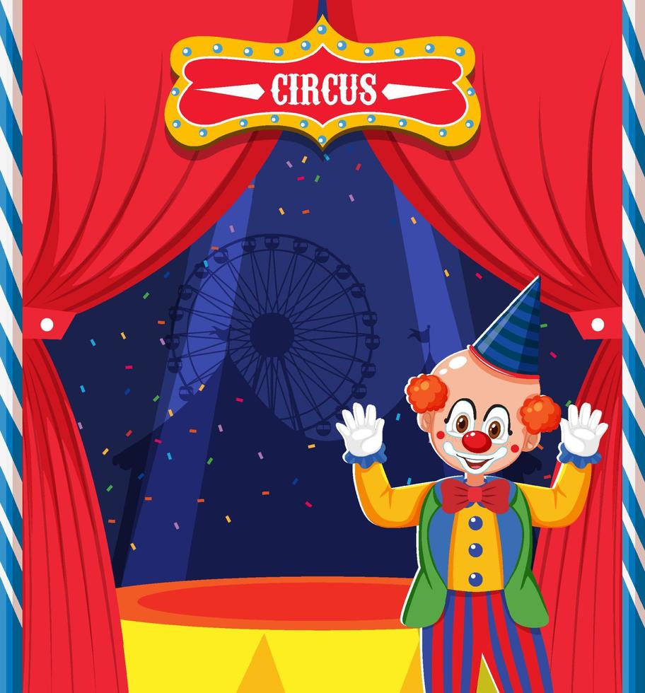 clown stripfiguur op het podium vector