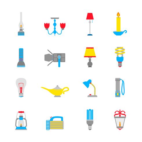 Zaklamp en lampen pictogrammen vector