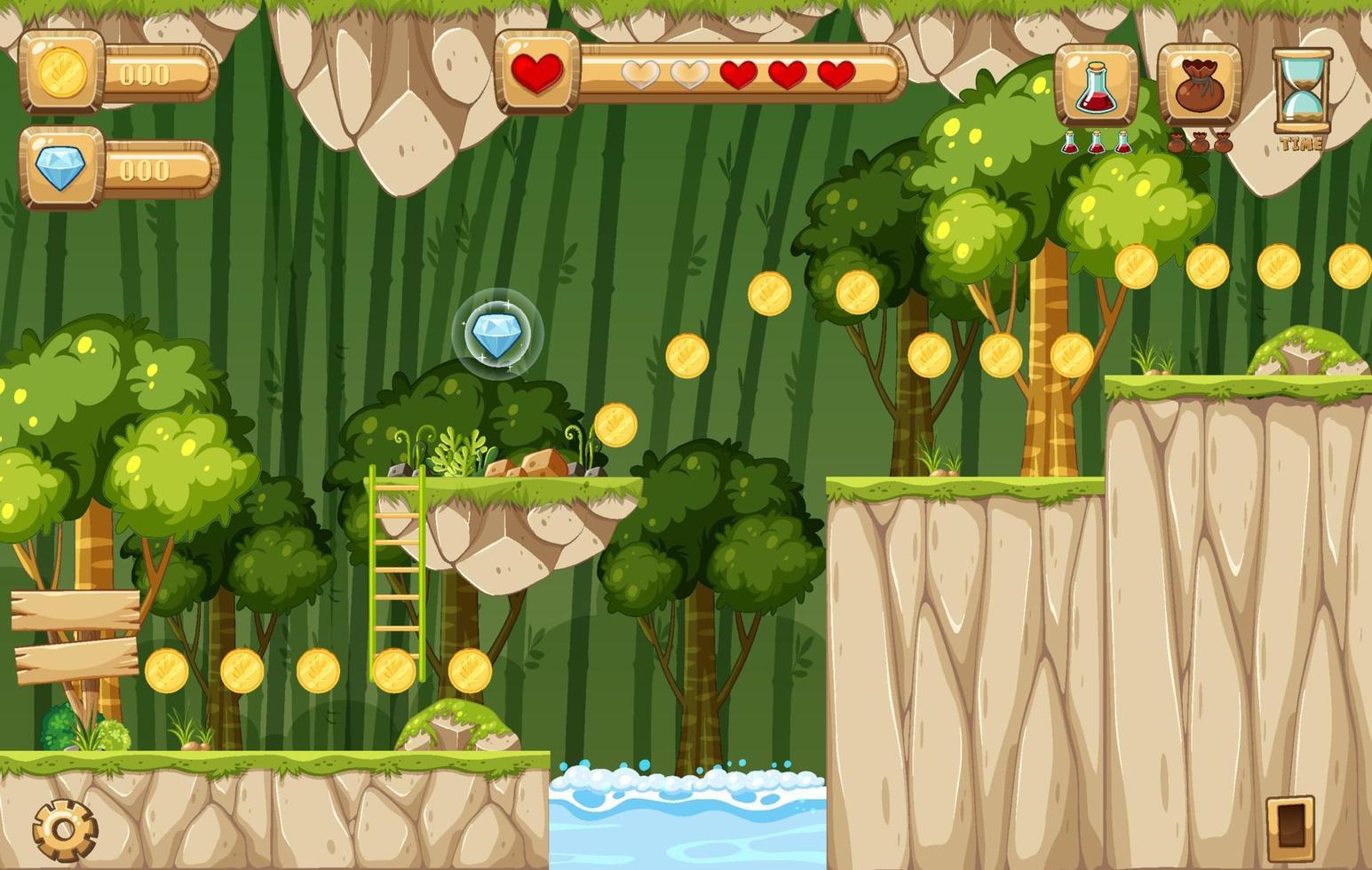 een gamesjabloon jungle scene vector