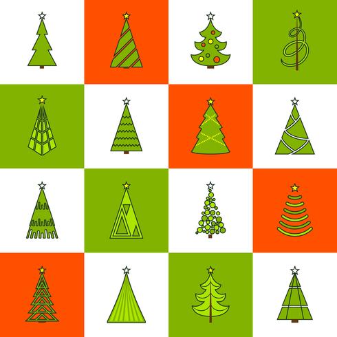 Kerstboom platte lijn pictogrammen vector