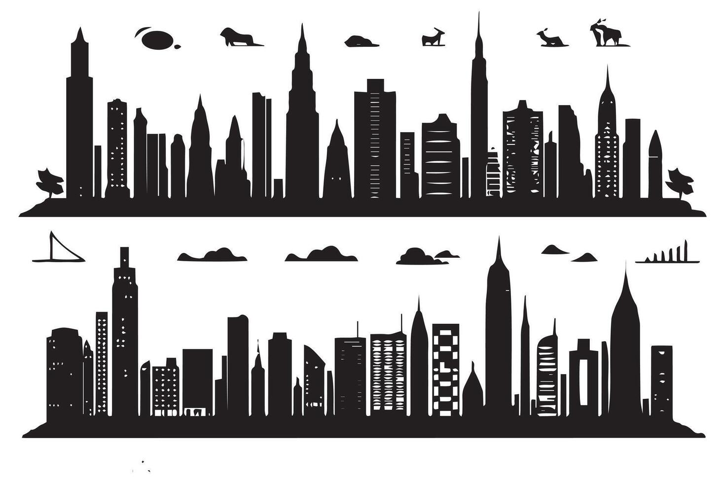 stad silhouet, silhouet van stad met zwart kleur Aan wit achtergrond pro ontwerp vector
