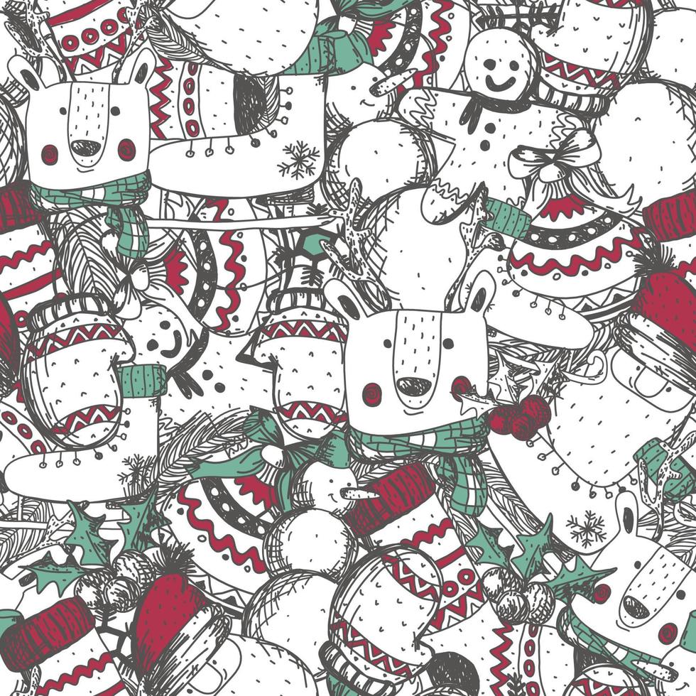 naadloos patroon met de hand getekend nieuwjaar met kerstelementen vector