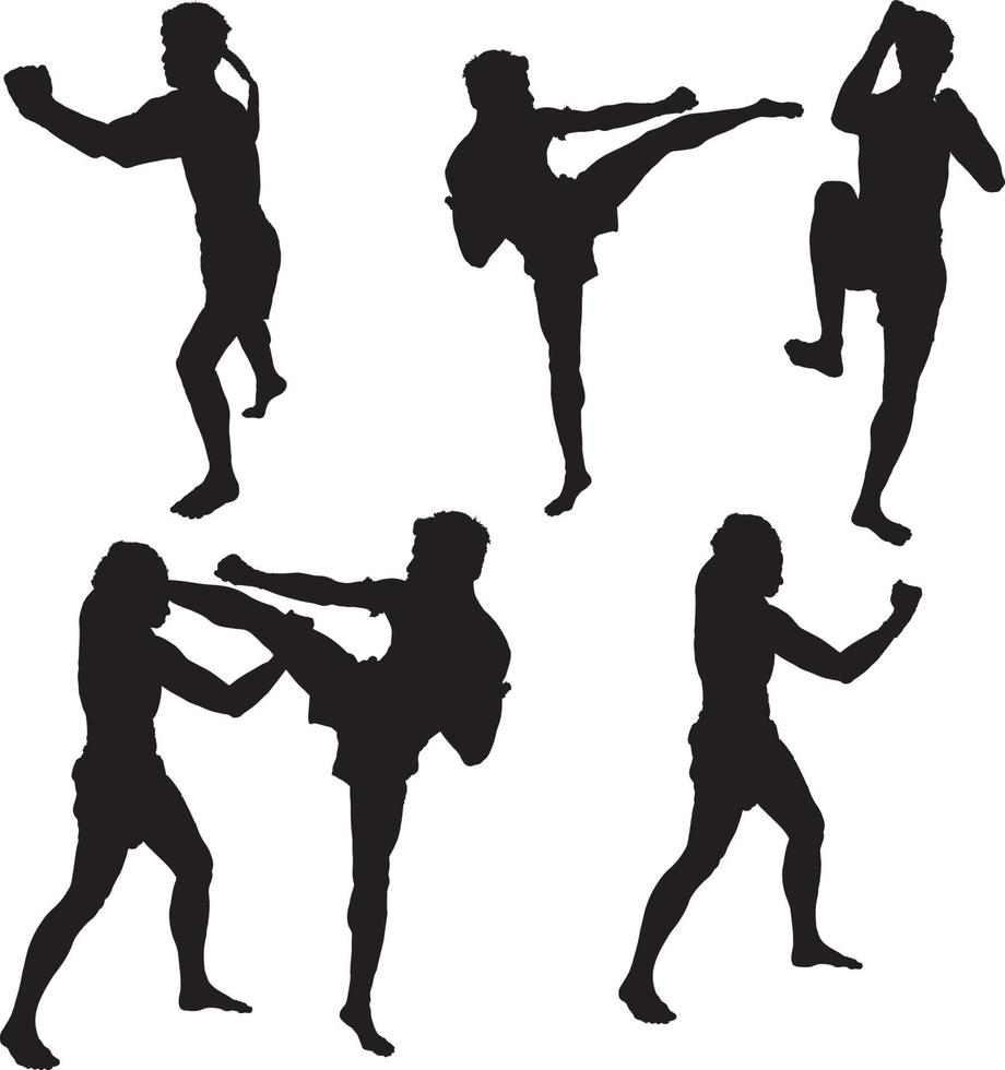 silhouet van muay thai figt vector