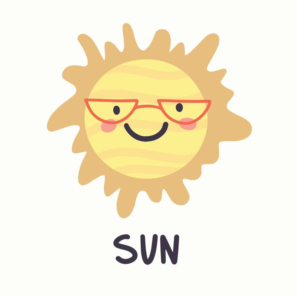 illustratie zon met gezicht in de hand tekenstijl vector