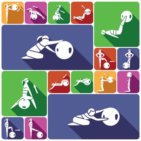 Fitness bal pictogrammen instellen plat vector