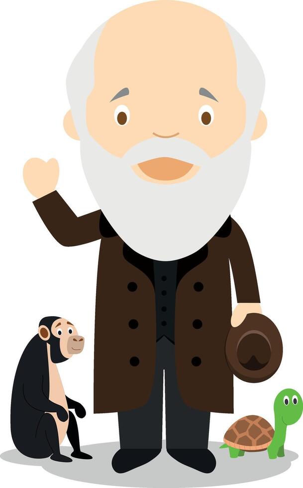 Charles Darwin tekenfilm karakter. illustratie. kinderen geschiedenis verzameling. vector