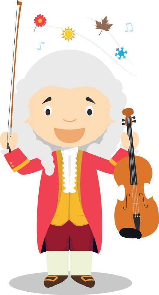 antonio vivaldi tekenfilm karakter. illustratie. kinderen geschiedenis verzameling. vector