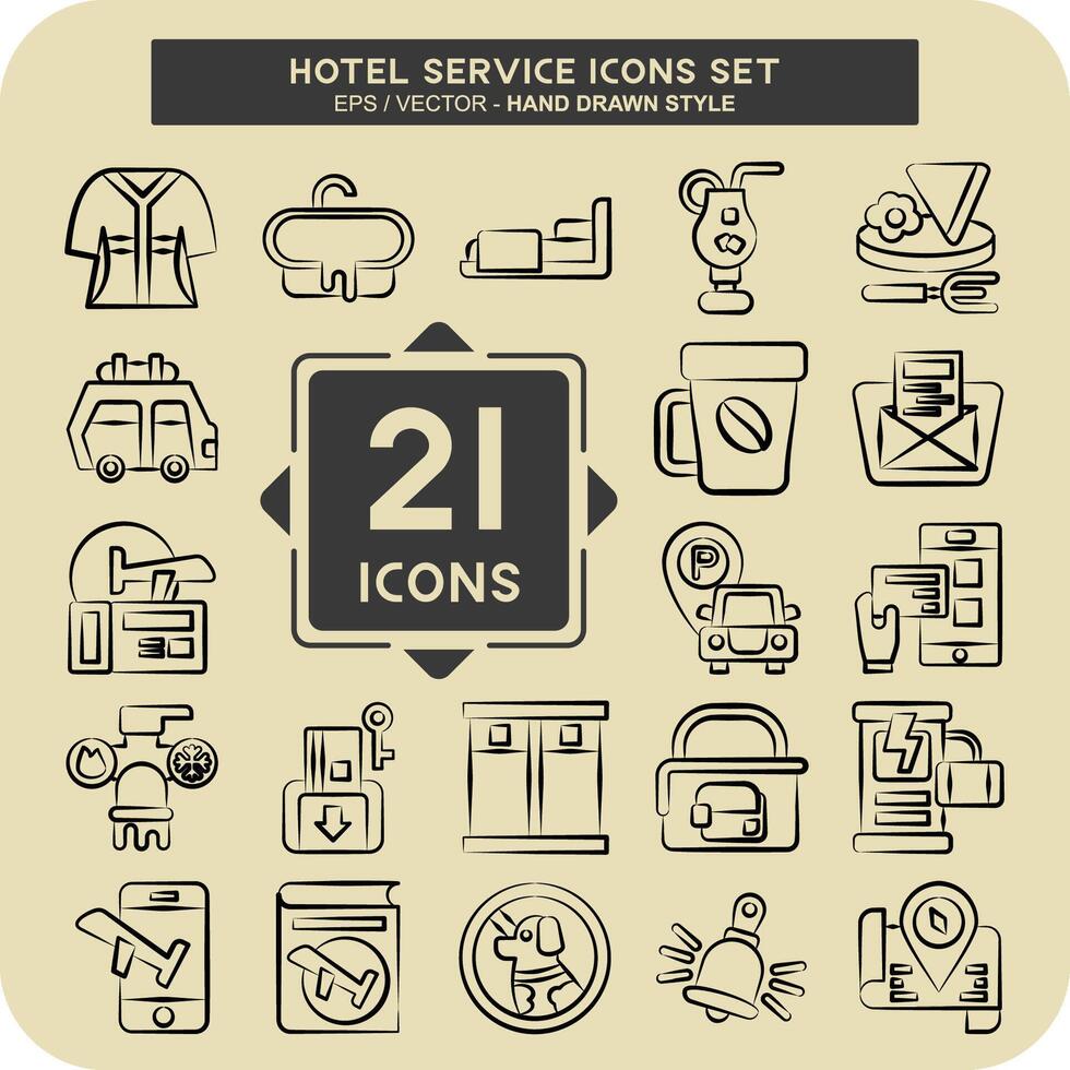 icoon reeks hotel onderhoud. verwant naar vakantie symbool. hand- getrokken stijl. gemakkelijk ontwerp illustratie vector