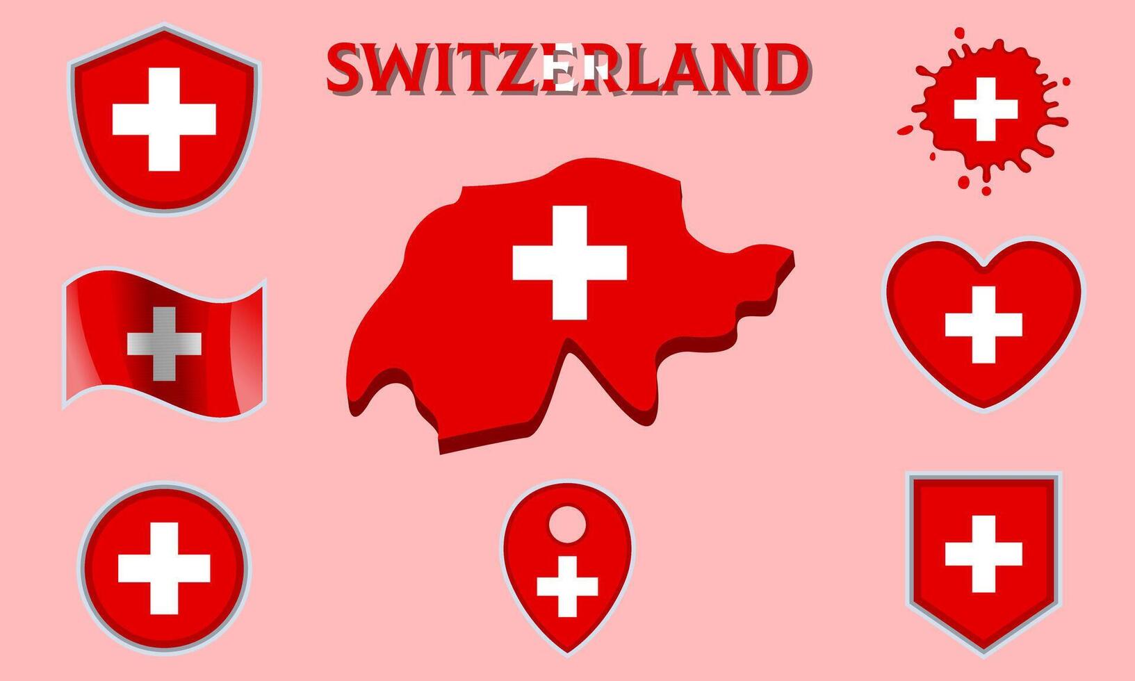 verzameling van vlak nationaal vlaggen van Zwitserland met kaart vector