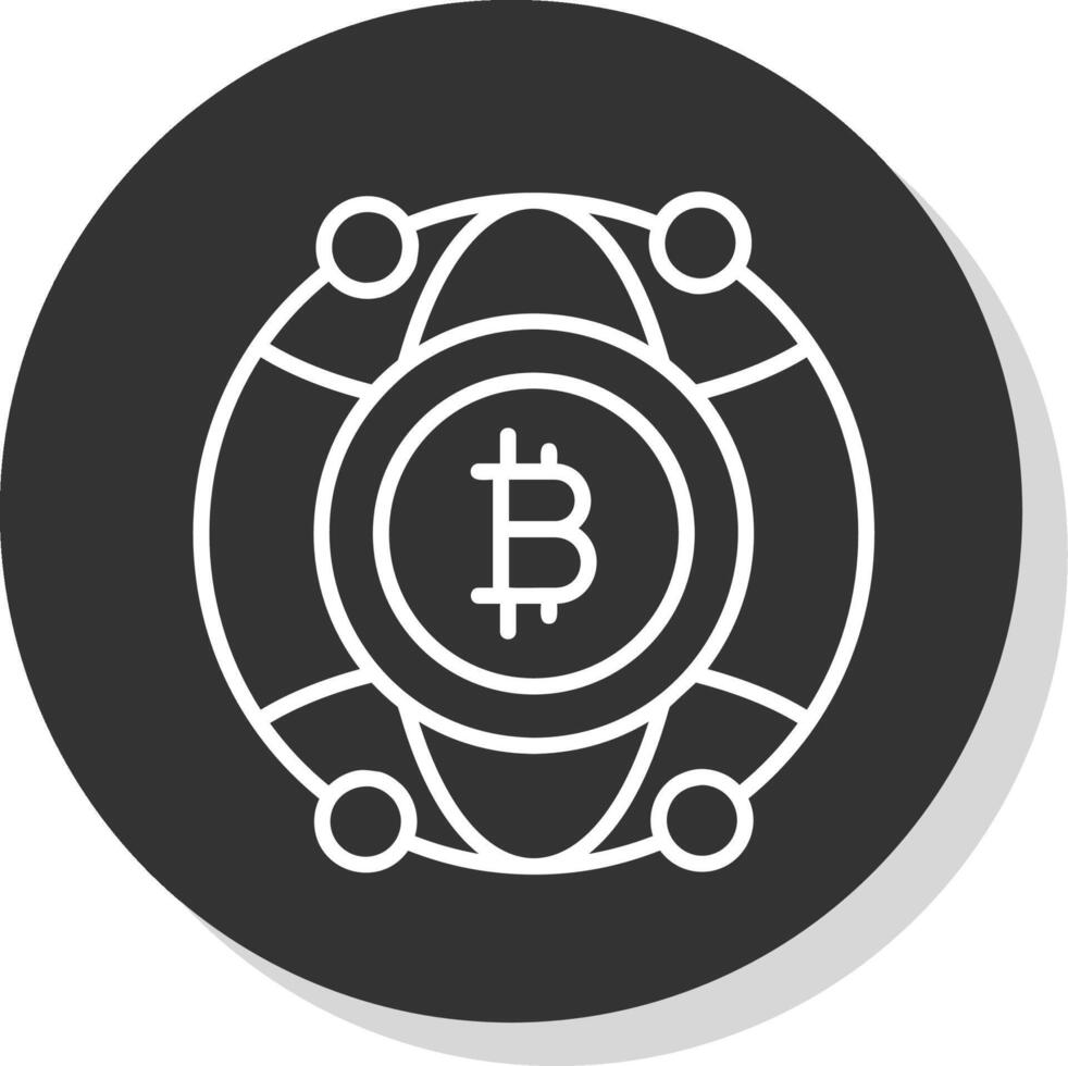 globaal bitcoin lijn schaduw cirkel icoon ontwerp vector