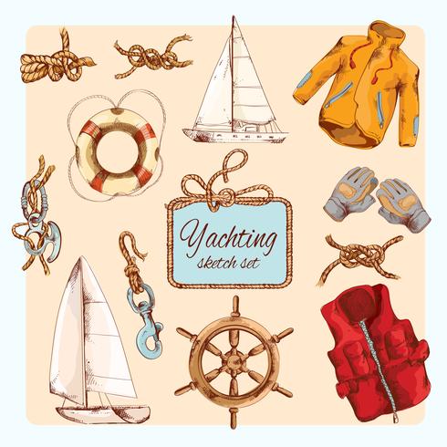 Yachting schets set vector