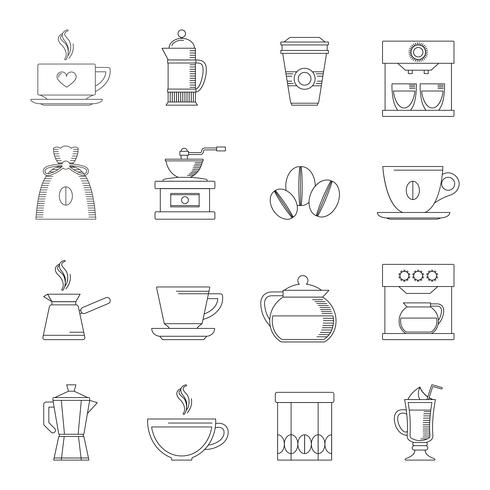 Koffie pictogrammen omtrek vector