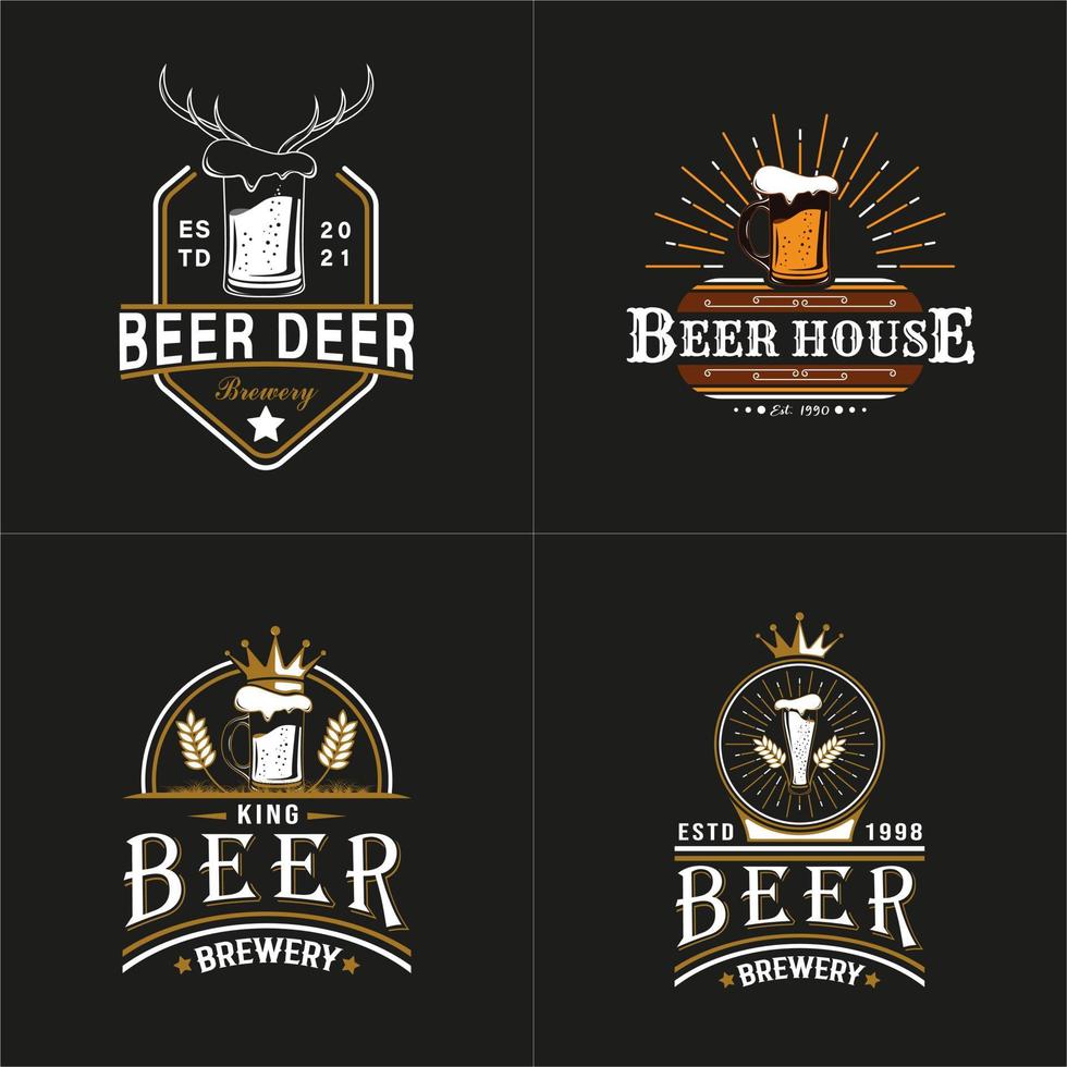 set vintage retro-stijl voor bierhuis of brouwerij-logo. met glanzend bierglas icoon. premium en luxe logo-sjabloon vector