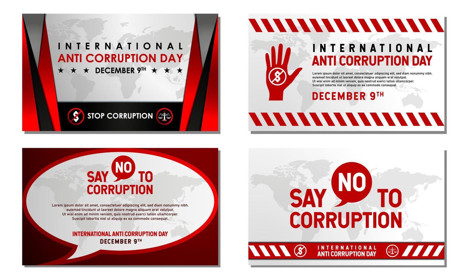 internationale anti-corruptie dag achtergrond. 9 december sjabloon voor spandoek, wenskaart of poster. met tekstballon en geldpictogram. premium vectorillustratie vector