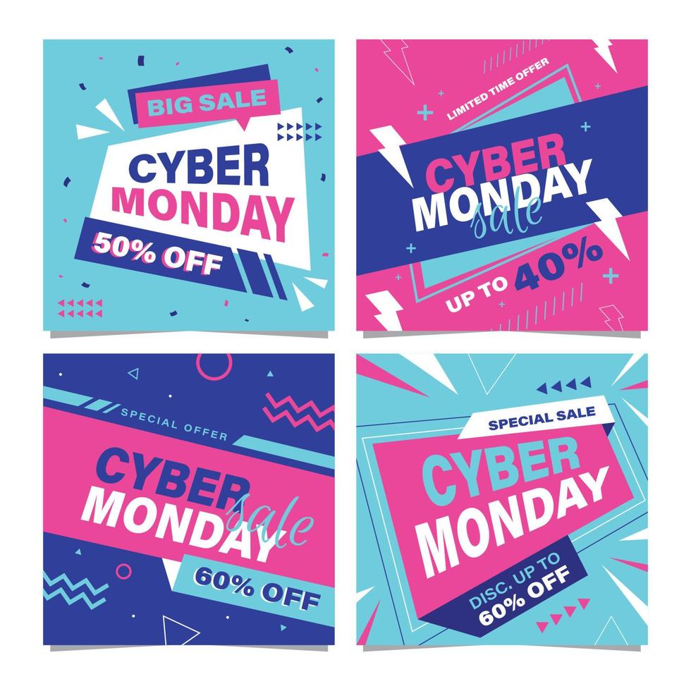 cyber monday social media posts vector