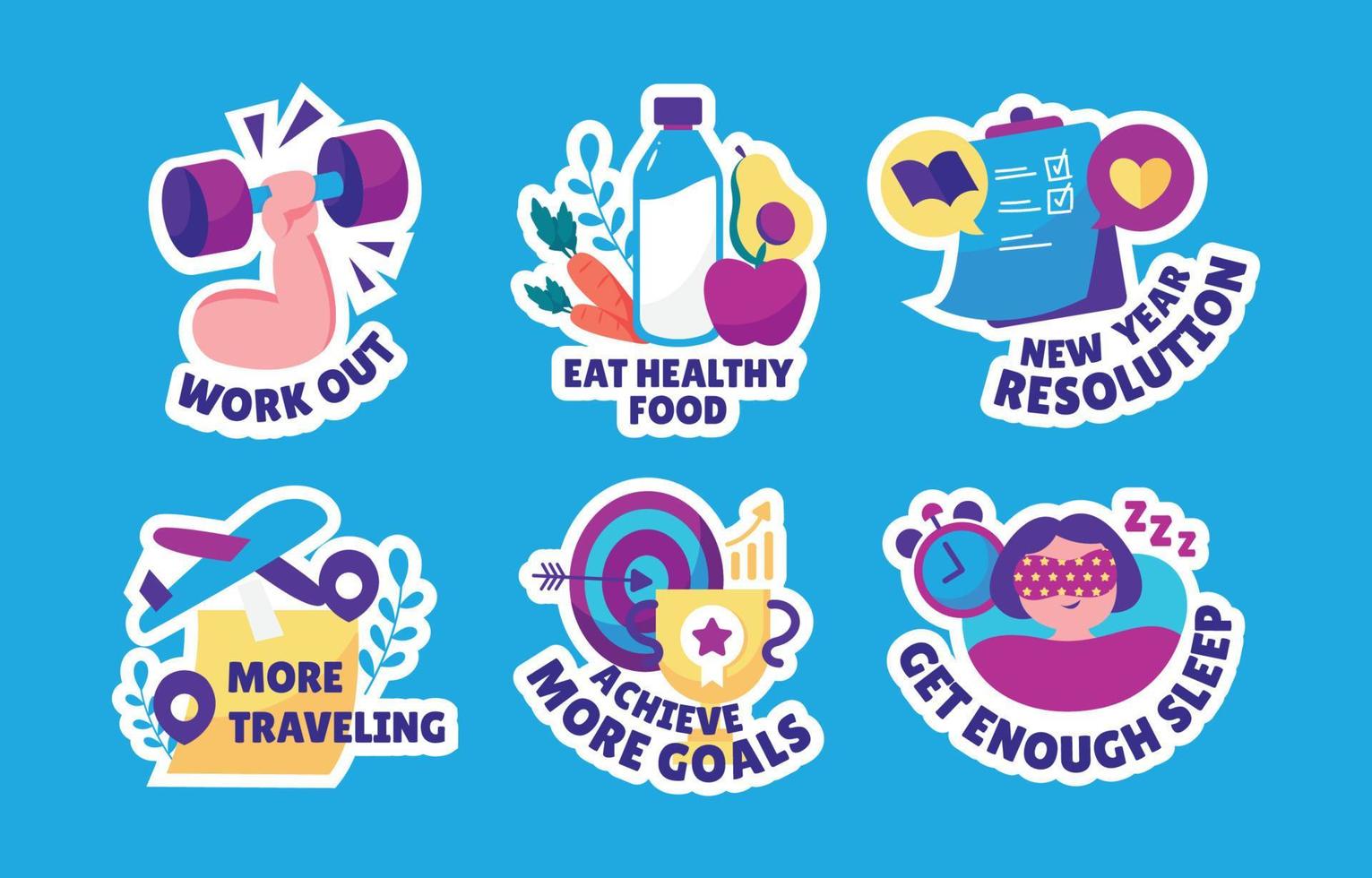 nieuwe jaar resolutie stickerset vector