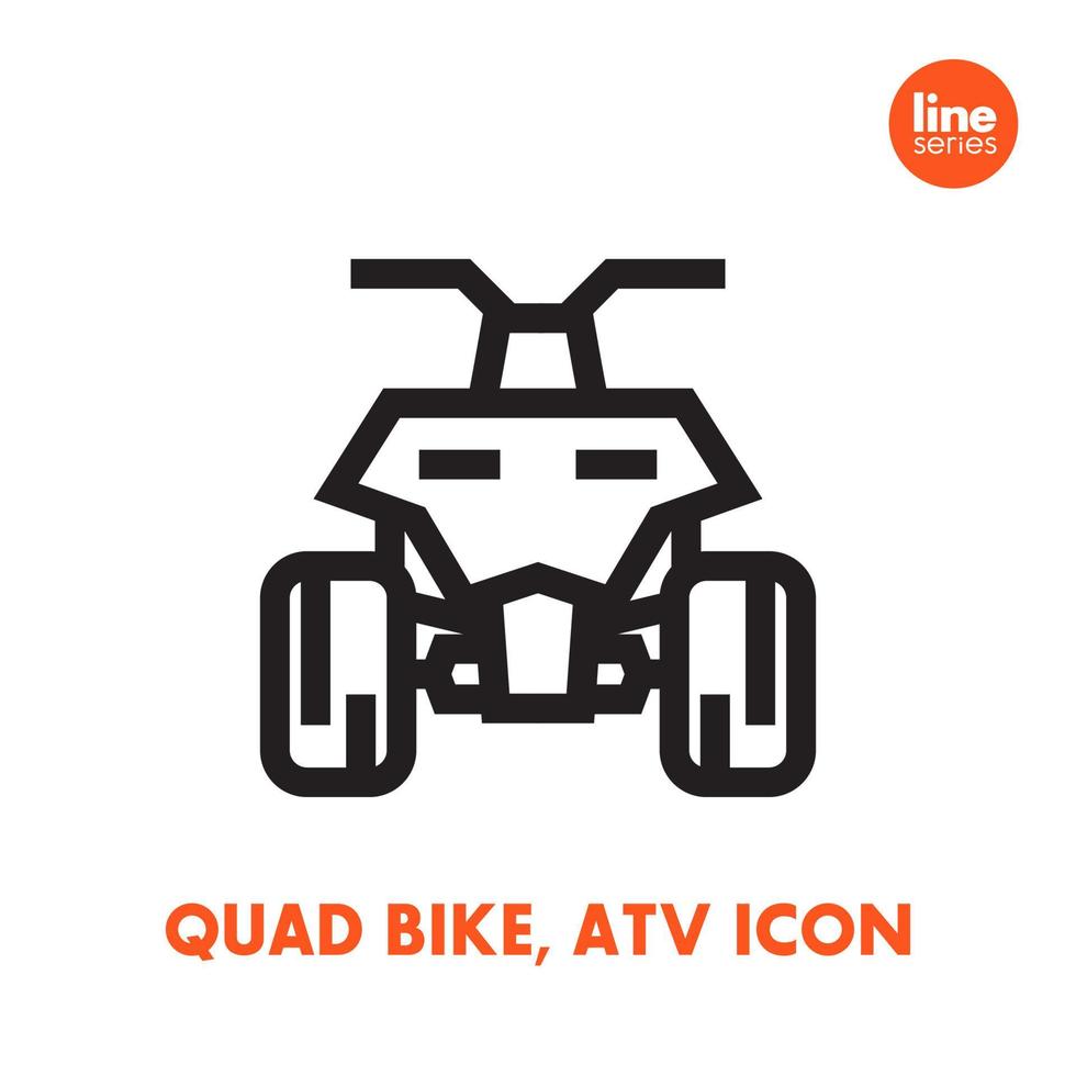 quad pictogram, terreinwagen atv, vierwieler op wit, lineaire stijl vector