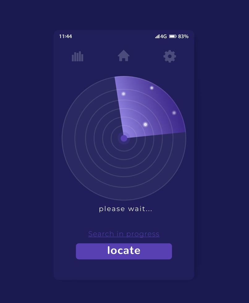 zoek-app met radar, mobiel ui-ontwerp, vector