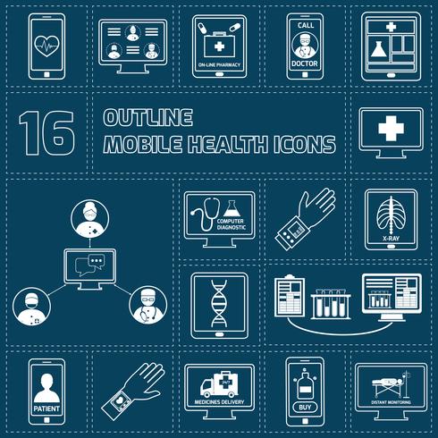 Mobiele gezondheidspictogrammen instellen overzicht vector