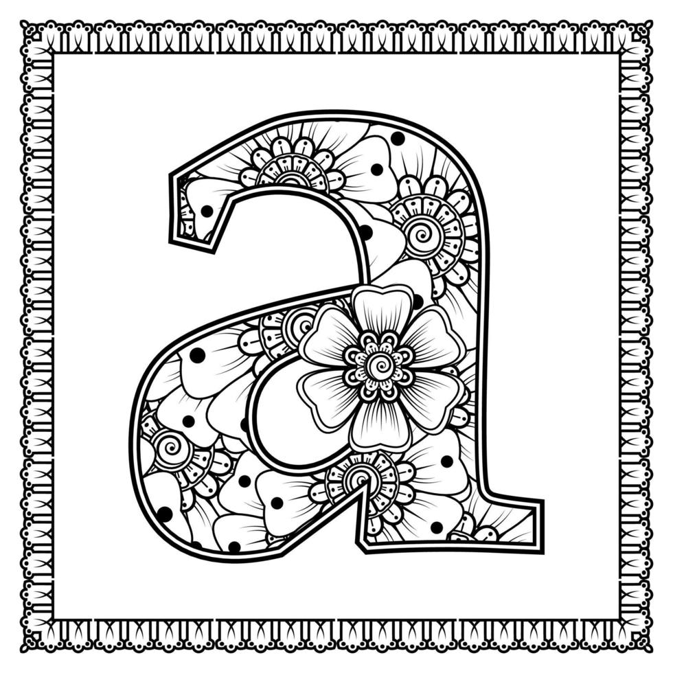 letter a gemaakt van bloemen in mehndi-stijl. kleurboek pagina. schets hand-draw vectorillustratie. vector