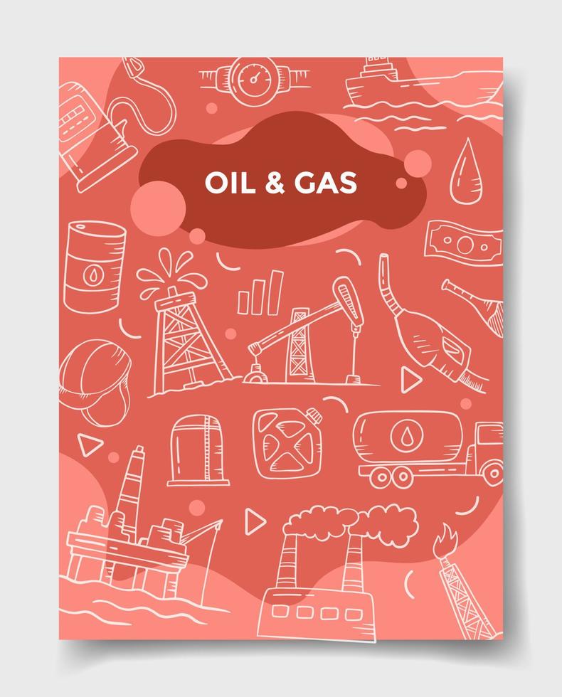 olie- en gasindustrieconcept met doodle-stijl voor sjabloon van banners, flyer, boeken en tijdschriftomslag vector