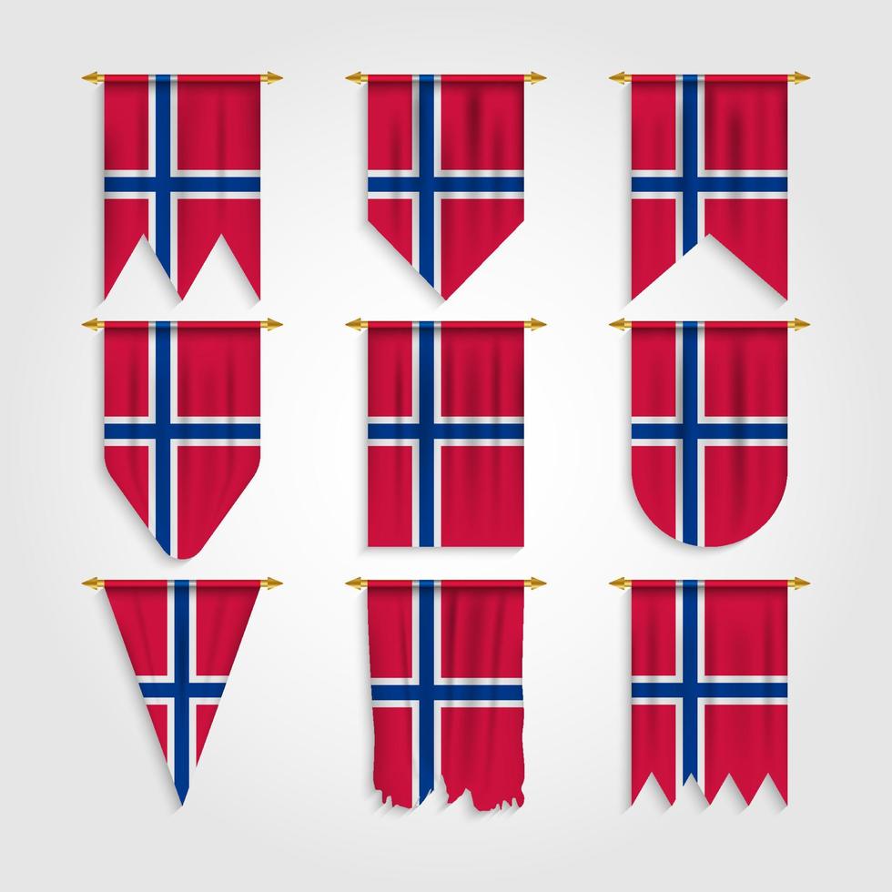Noorse vlag in verschillende vormen, vlag van noorwegen in verschillende vormen vector