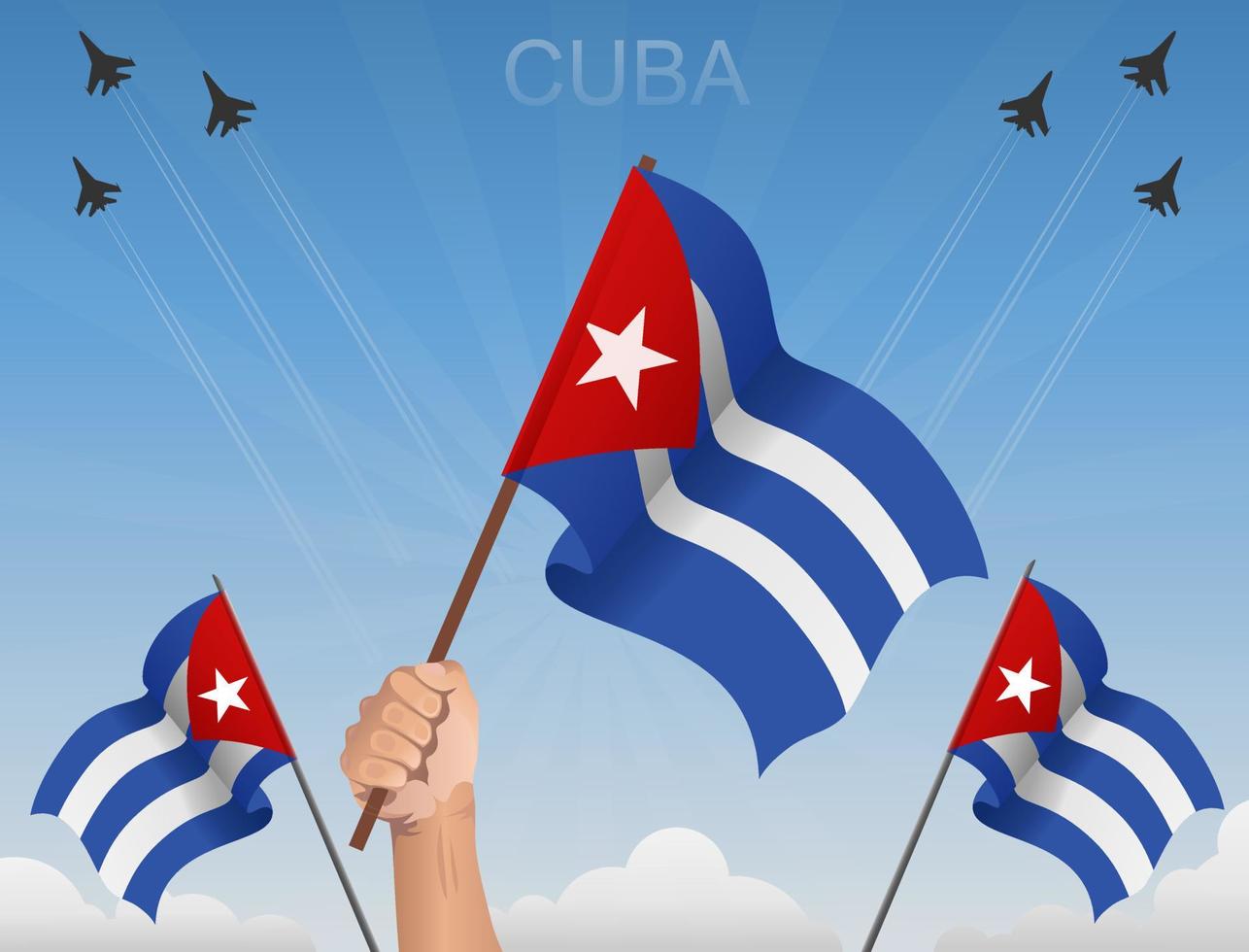 Cuba vlaggen vliegen onder de blauwe lucht vector