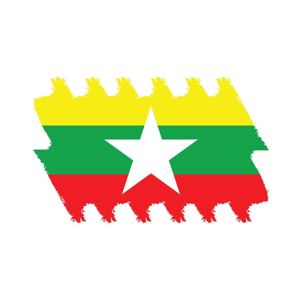 vlag van myanmar met aquarel geschilderd penseel vector