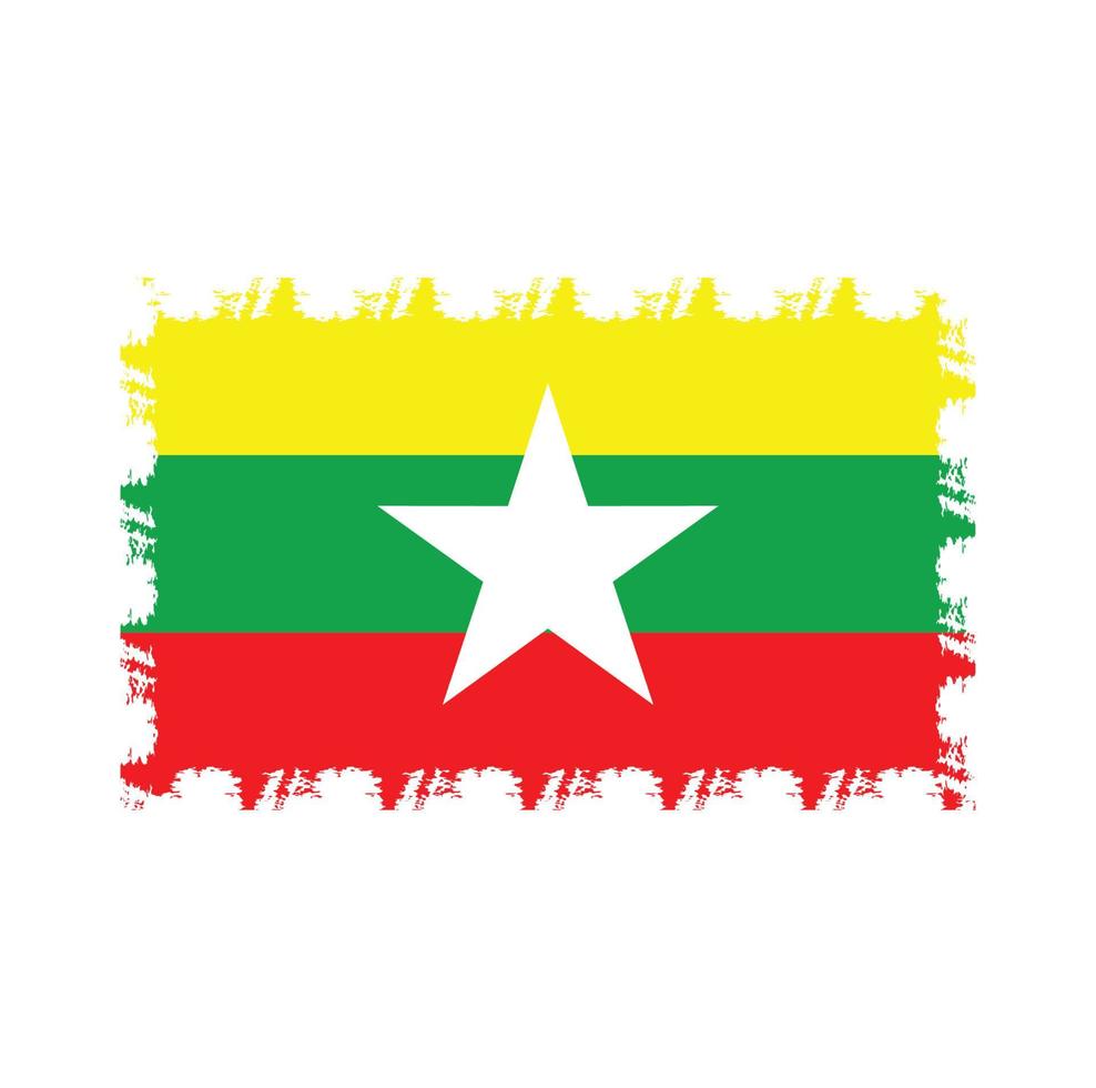 vlag van myanmar met aquarel geschilderd penseel vector