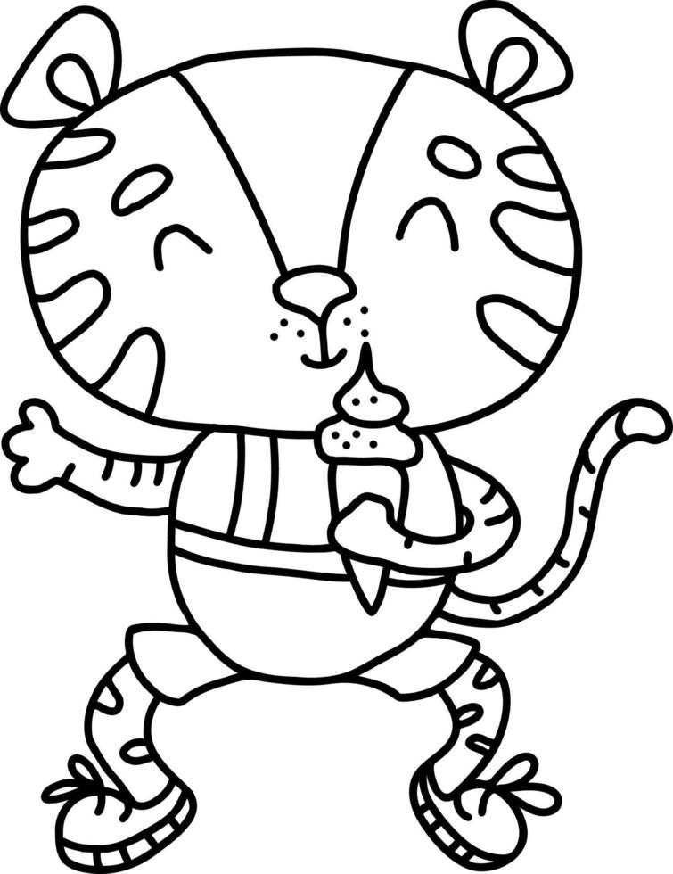 tijger met ijs. vectorillustratie. lineaire tekening schets vector