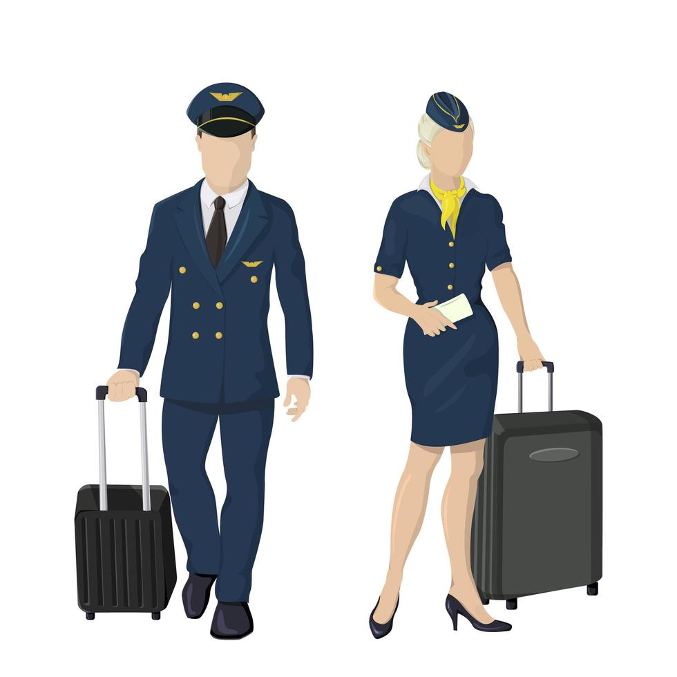 piloot en stewardess in uniform op een witte achtergrond - vector