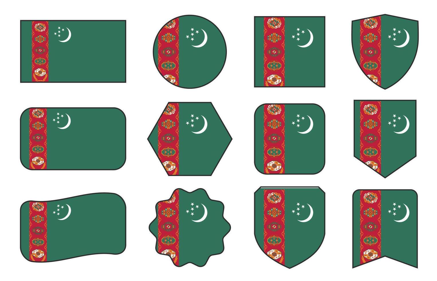 vlag van turkmenistan in modern abstract vormen, zwaaien, insigne, ontwerp sjabloon vector