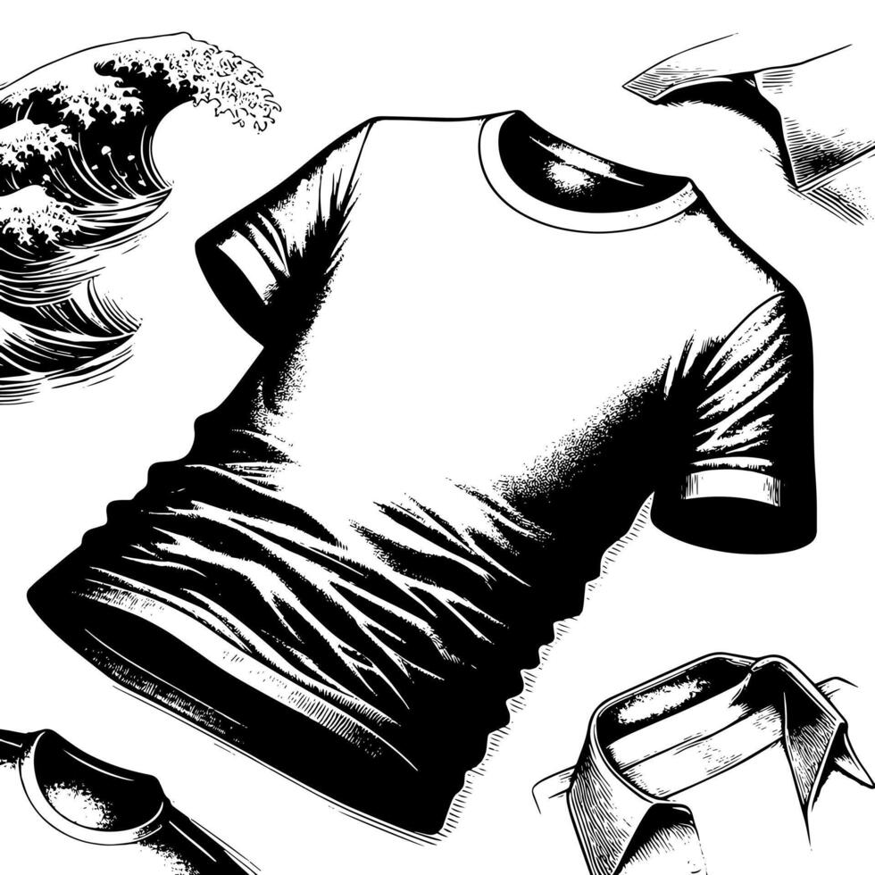 zwart en wit illustratie van een wit t-shirt vector