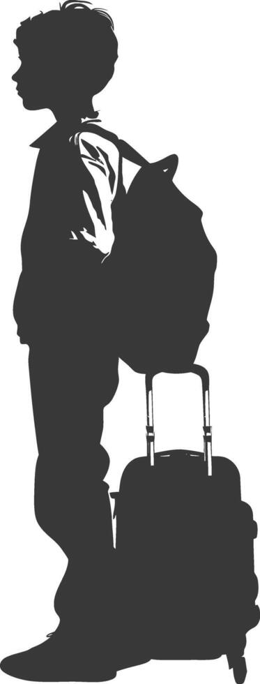 silhouet jongen op reis met koffer silhouet vol lichaam zwart kleur enkel en alleen vector