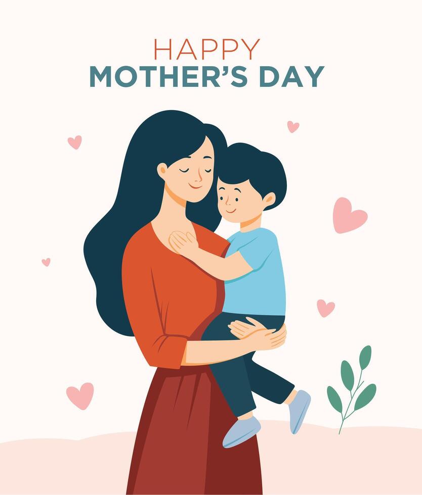 illustratie van moeder Holding haar zoon. moeder dag concept. moeder en zoon. moeder knuffelen haar zoon. vector
