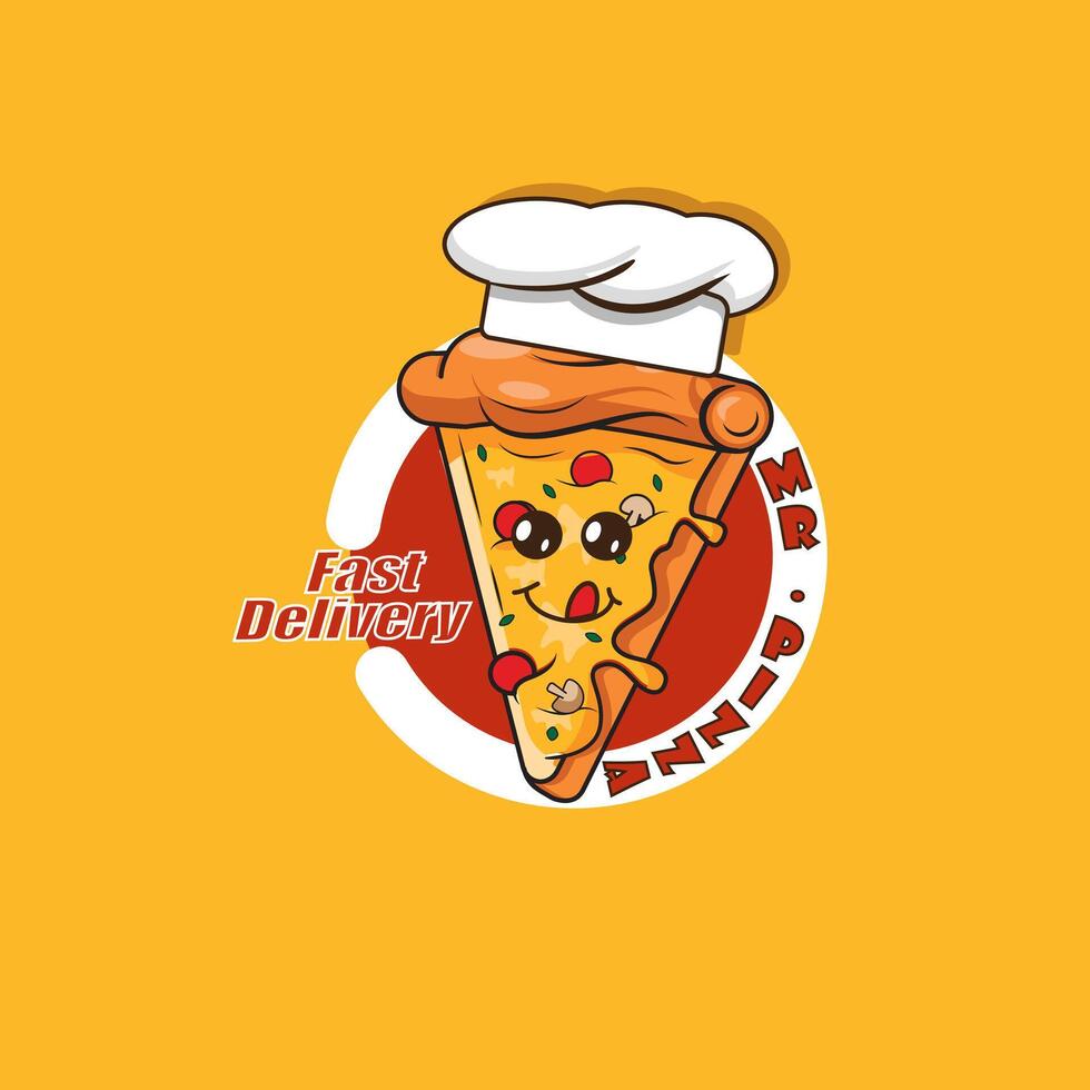 illustratie van mascotte pizza levering snel voedsel poster vector