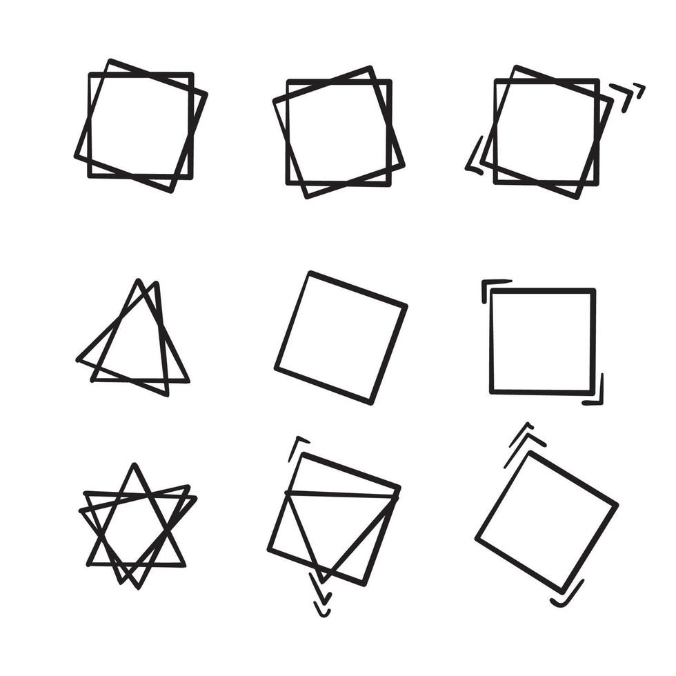 handgetekende frames dunne lijn ingesteld voor uitnodigingsdecoratie of ander ontwerp. vectorillustratie van geometrische frame doodle vector