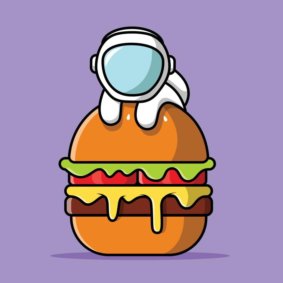 astronaut op iburger cartoon vector pictogram illustratie