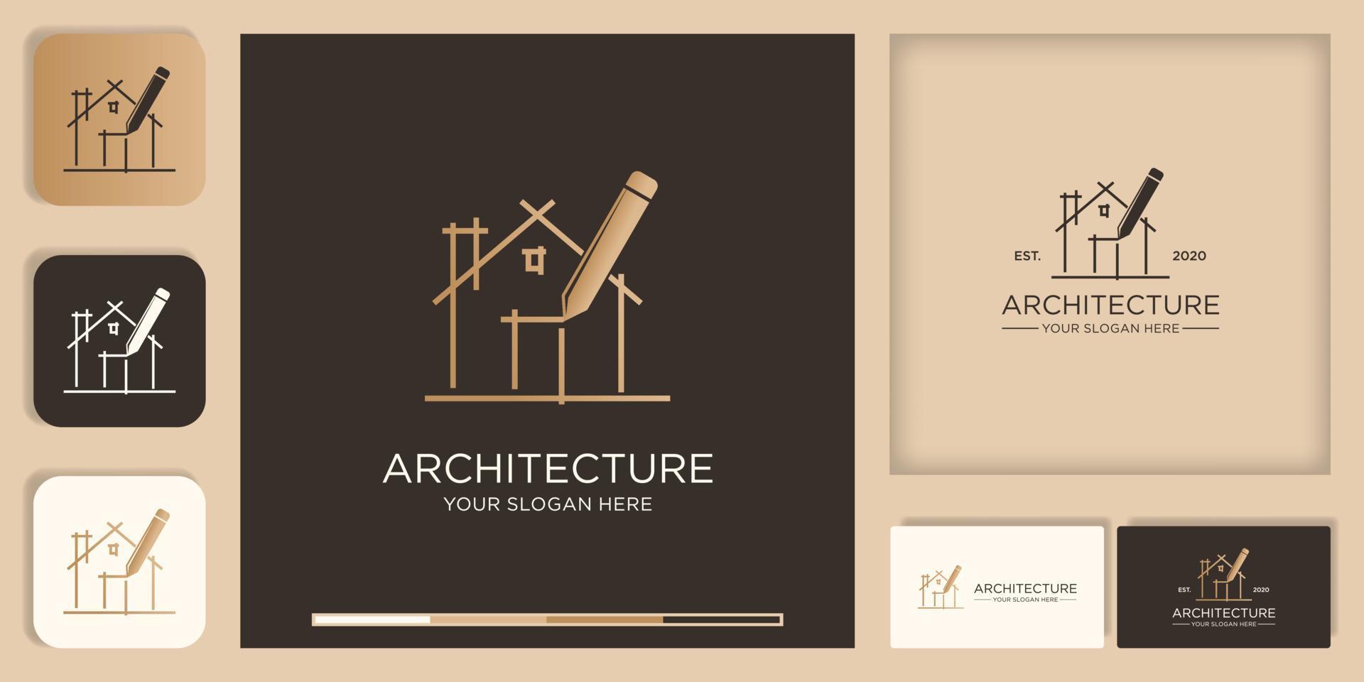 architectuur inspiratie logo-ontwerp, schets tekenen met pen en visitekaartje ontwerp vector