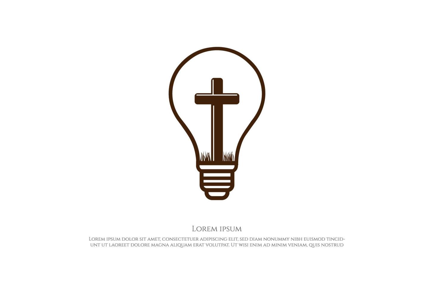 gloeilamp of lamp met jezus christelijk kruis logo ontwerp vector